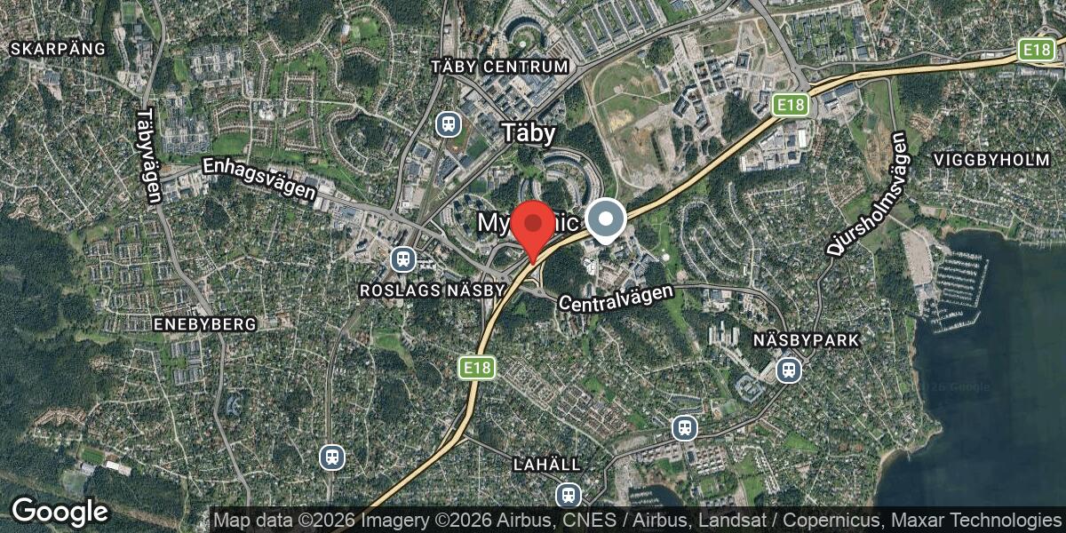 Olycka på E18 vid Trafikplats Roslags Näsby med mycket stor påverkan