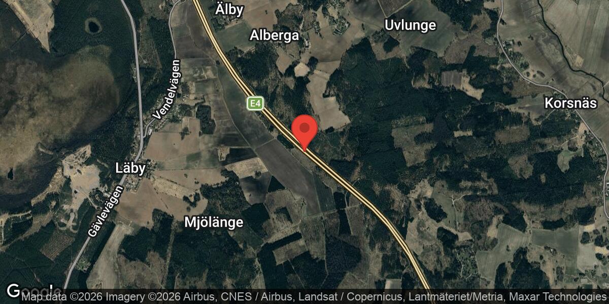 Singelolycka på E4 mellan Karby och Björklinge med mycket stor påverkan