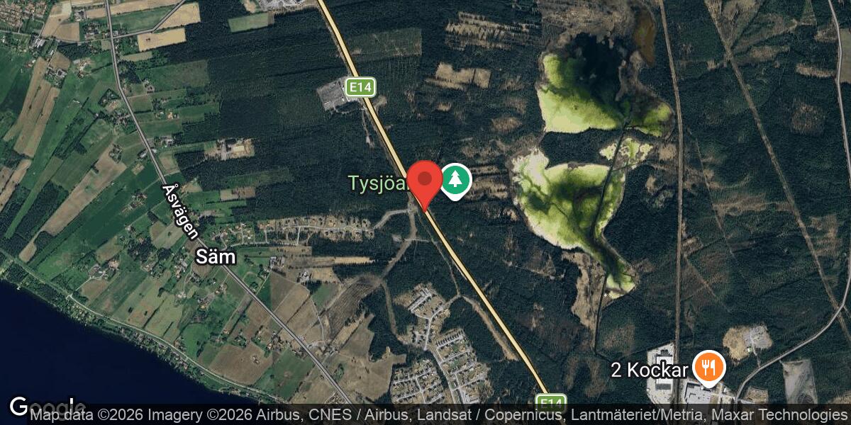 Viltolycka med älg och personbil orsakar stor påverkan på E14 vid Ås