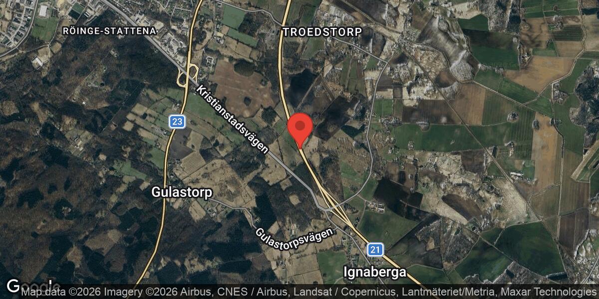 Singelolycka stänger Väg 21 mellan Läreda och Ignaberga mot Kristianstad