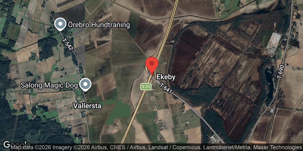 Fordonshaveri på E20 vid Trafikplats Ekeby i riktning mot Eskilstuna