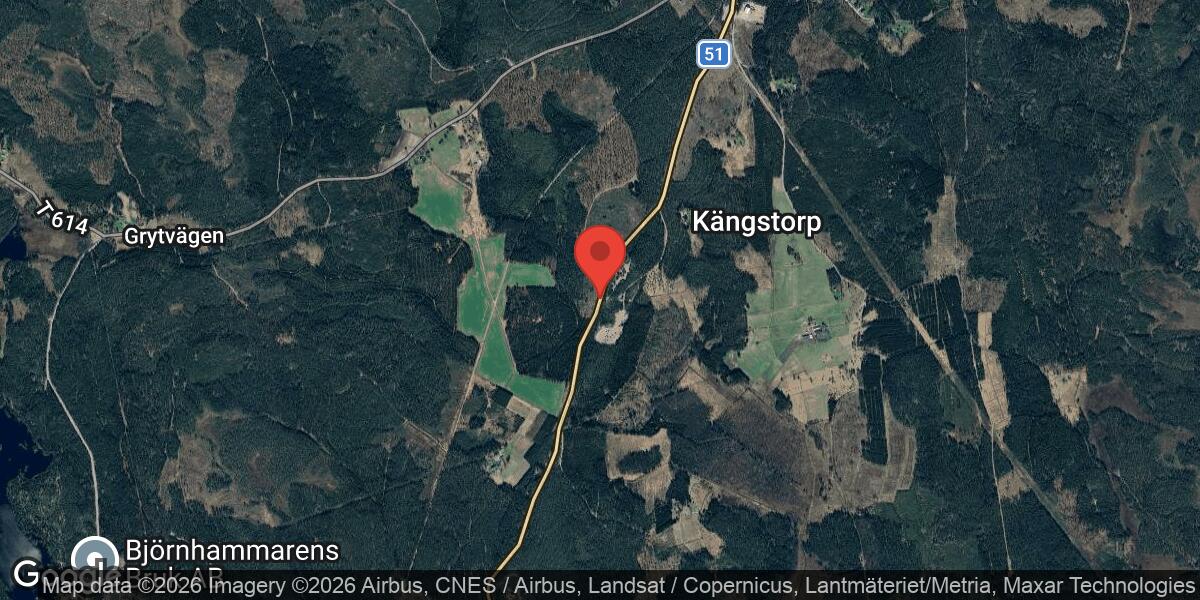 Nedfallet träd blockerar del av Väg 51 nära Hjortkvarn