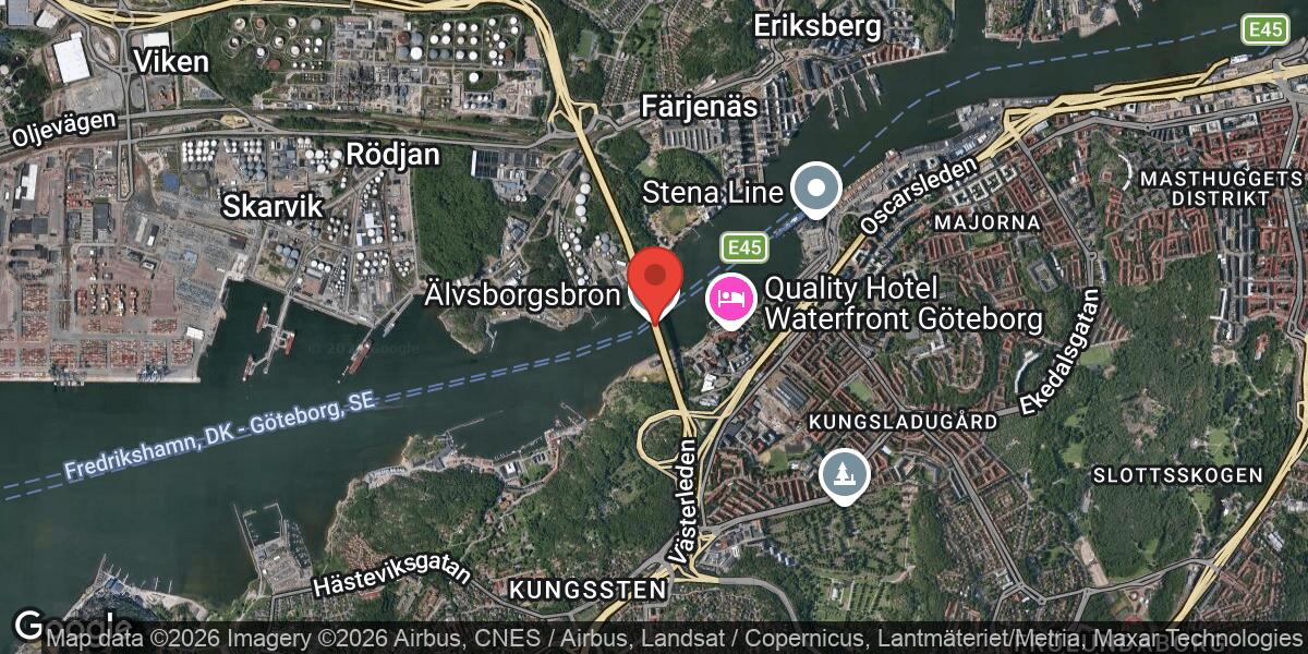 Vägen avstängd på E6.20 vid Älvsborgsbron i Göteborg