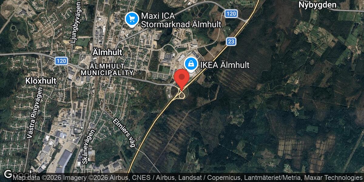 Vägarbete på Väg 120 mellan Trafikplats Älmhult och Cirkulationsplats Ikea pågår till april 2026