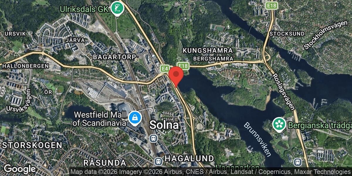 Olycka med tungt fordon på E4 vid Trafikplats Järva Krog