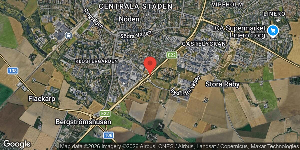 Vägarbete på E22 mellan trafikplatserna Gastelyckan och Lund S påverkar trafiken