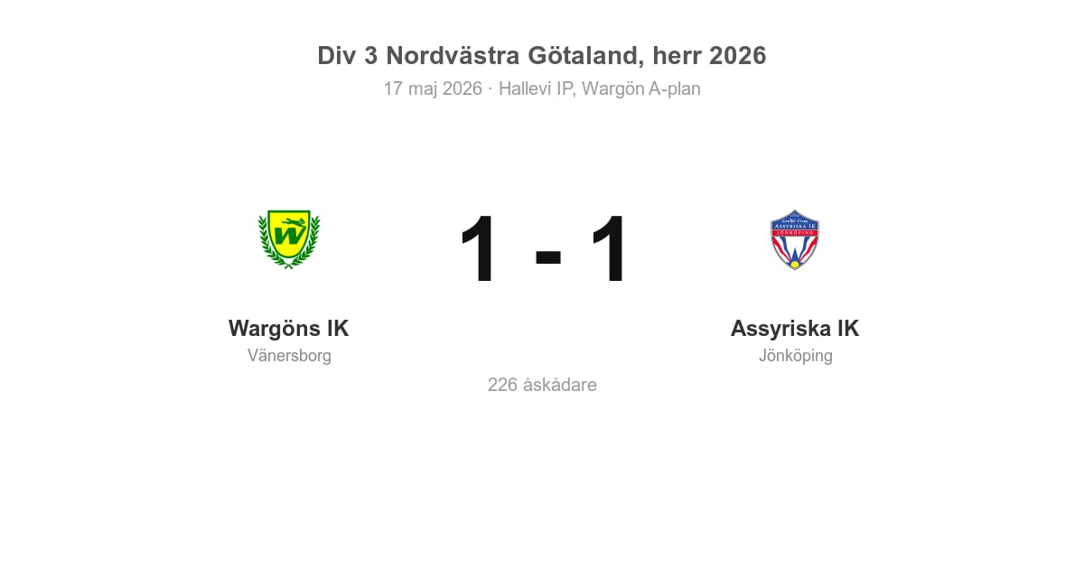 Oavgjort för Wargöns IK hemma mot Assyriska IK