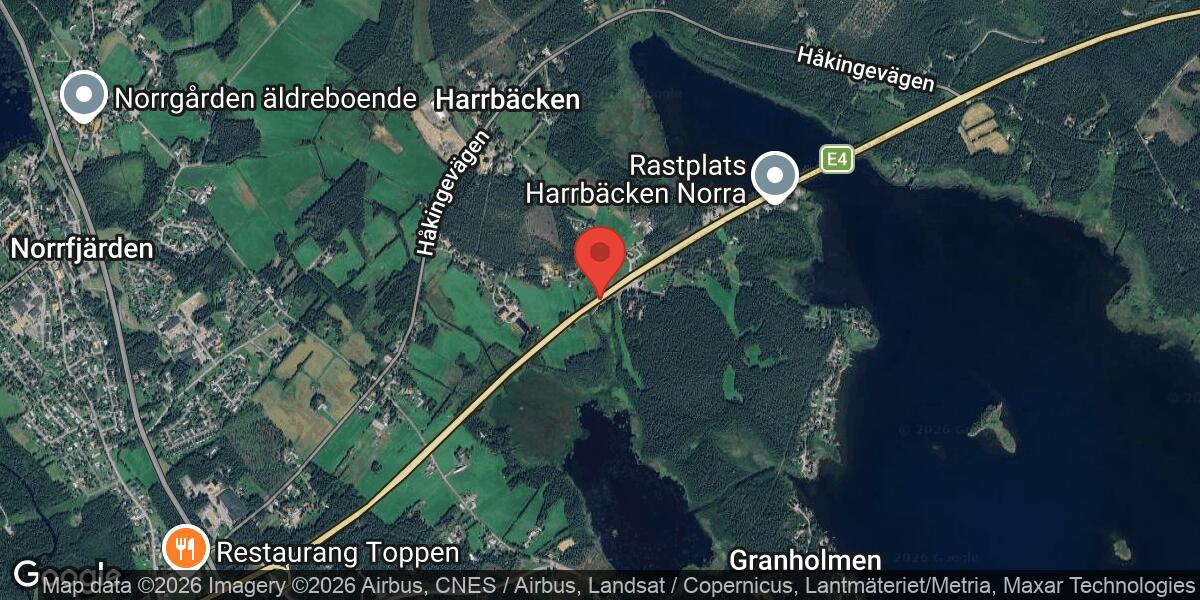 Singelolycka vid Harrbäcken påverkar trafiken på E4 mot Sundsvall