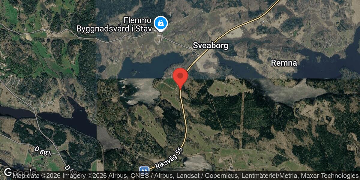 Nedfallet träd på väg 55 mellan Finntorp och Sveaborg påverkar trafiken