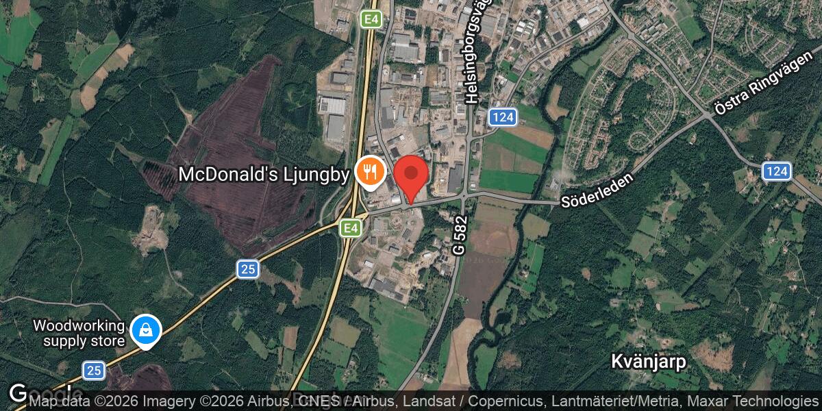 Brand i fordon vid Ljungby södra påverkar trafiken på Väg 25.05