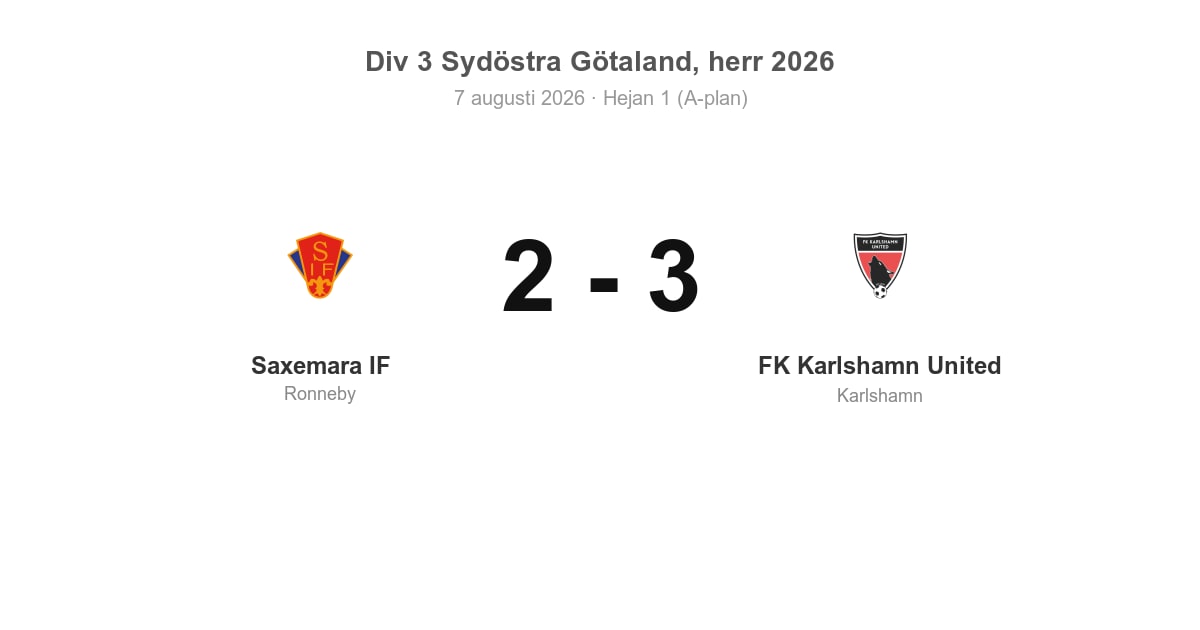 Förlust för Ronneby (Saxemara IF) hemma mot FK Karlshamn United