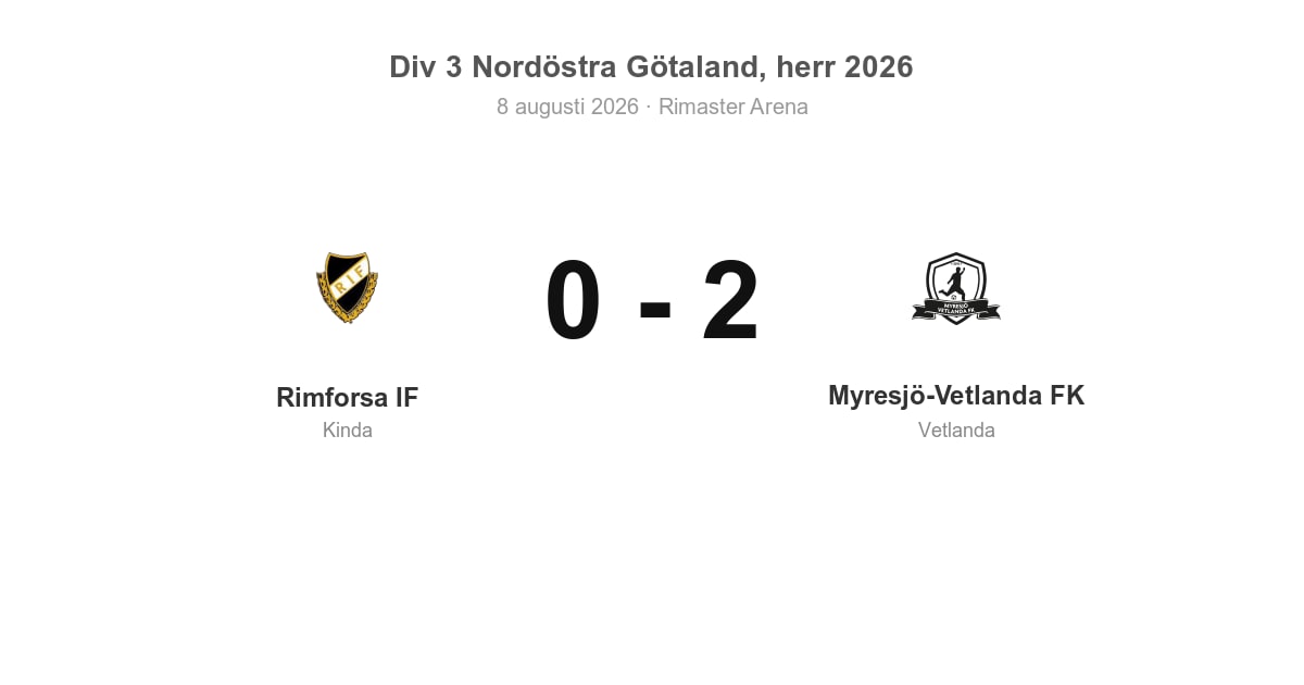 Vinst borta för Vetlanda — Myresjö-Vetlanda 2–0 mot Rimforsa