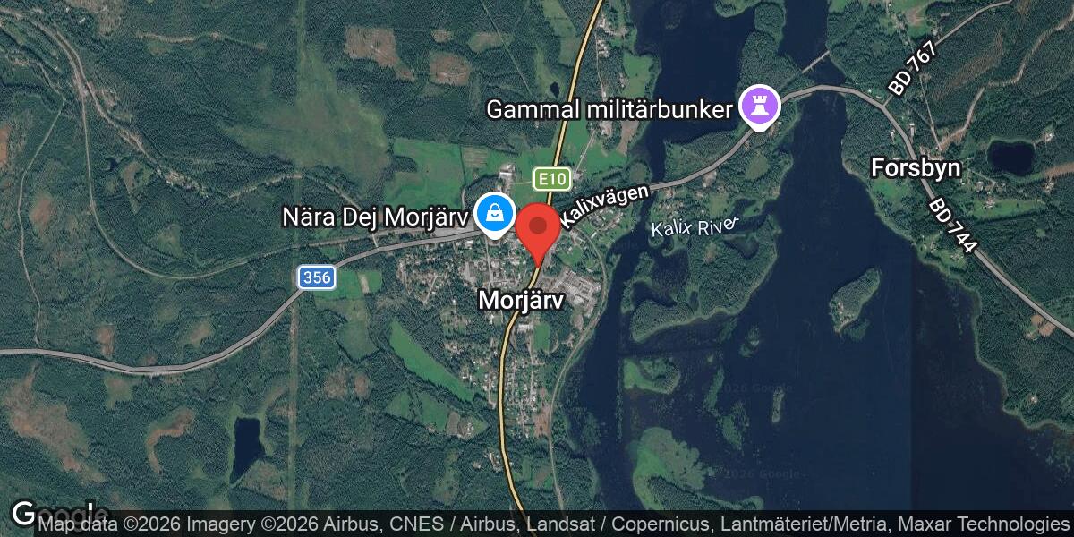 Vägarbete med grävarbete på E10 mellan Morjärv Kyrka och Morjärv