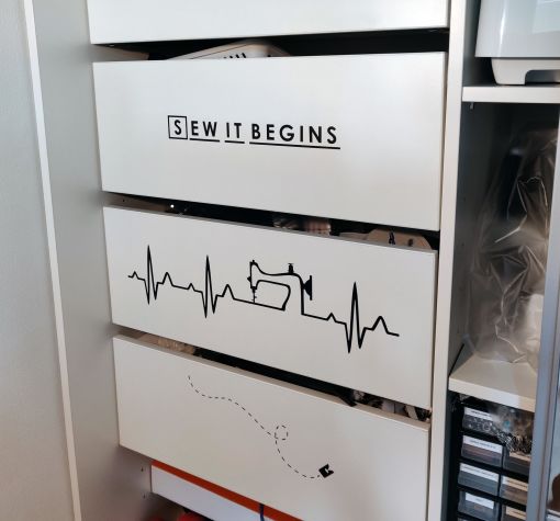 Ompelutarvikkeiden järjestelyä