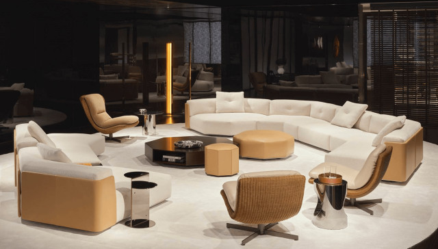 Minotti Softcase sofa witte stof met cognac leder