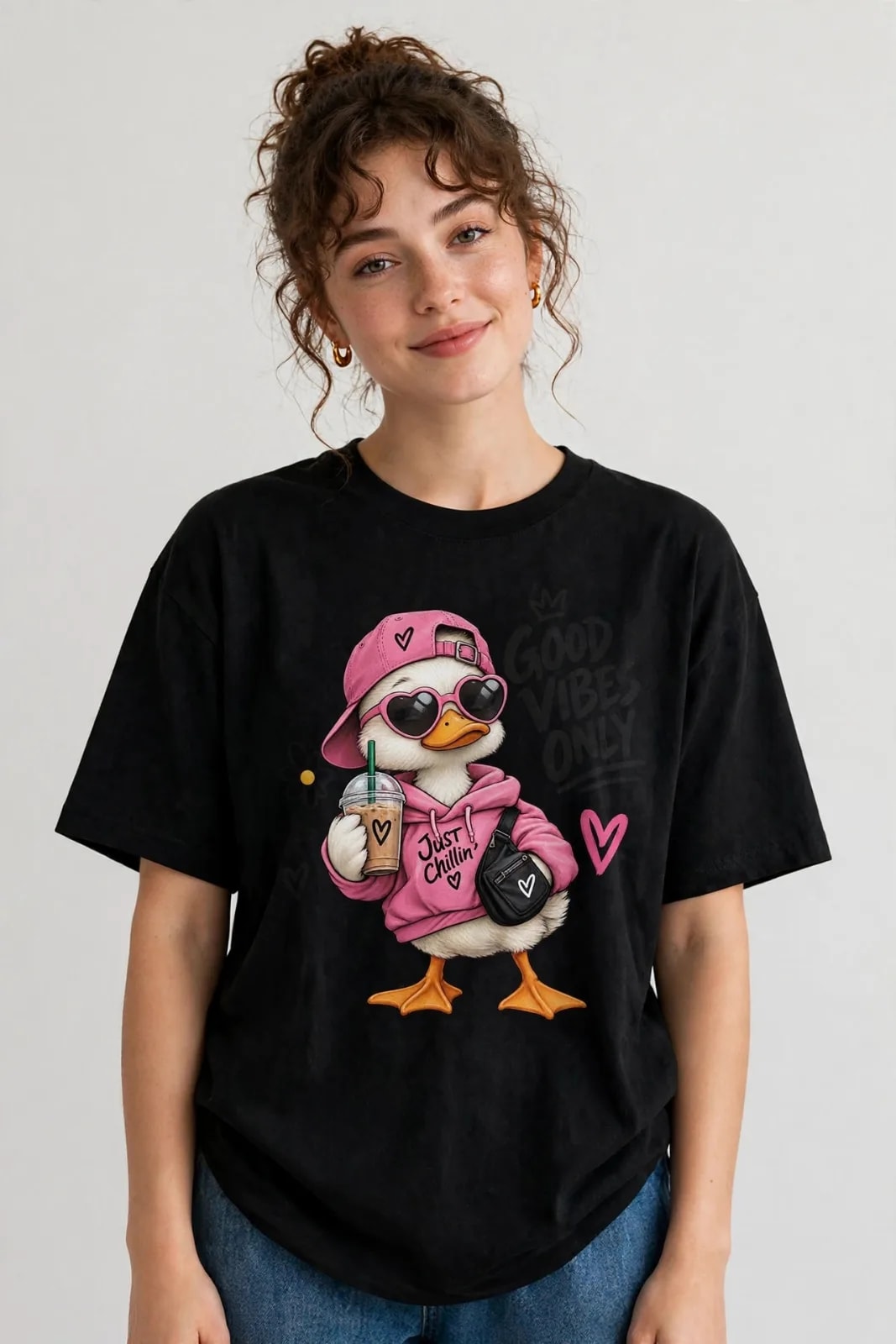 Just Chillin Pink Duck PNG, Bougie Duck with Iced Coffee Design (preview 2 of 6)