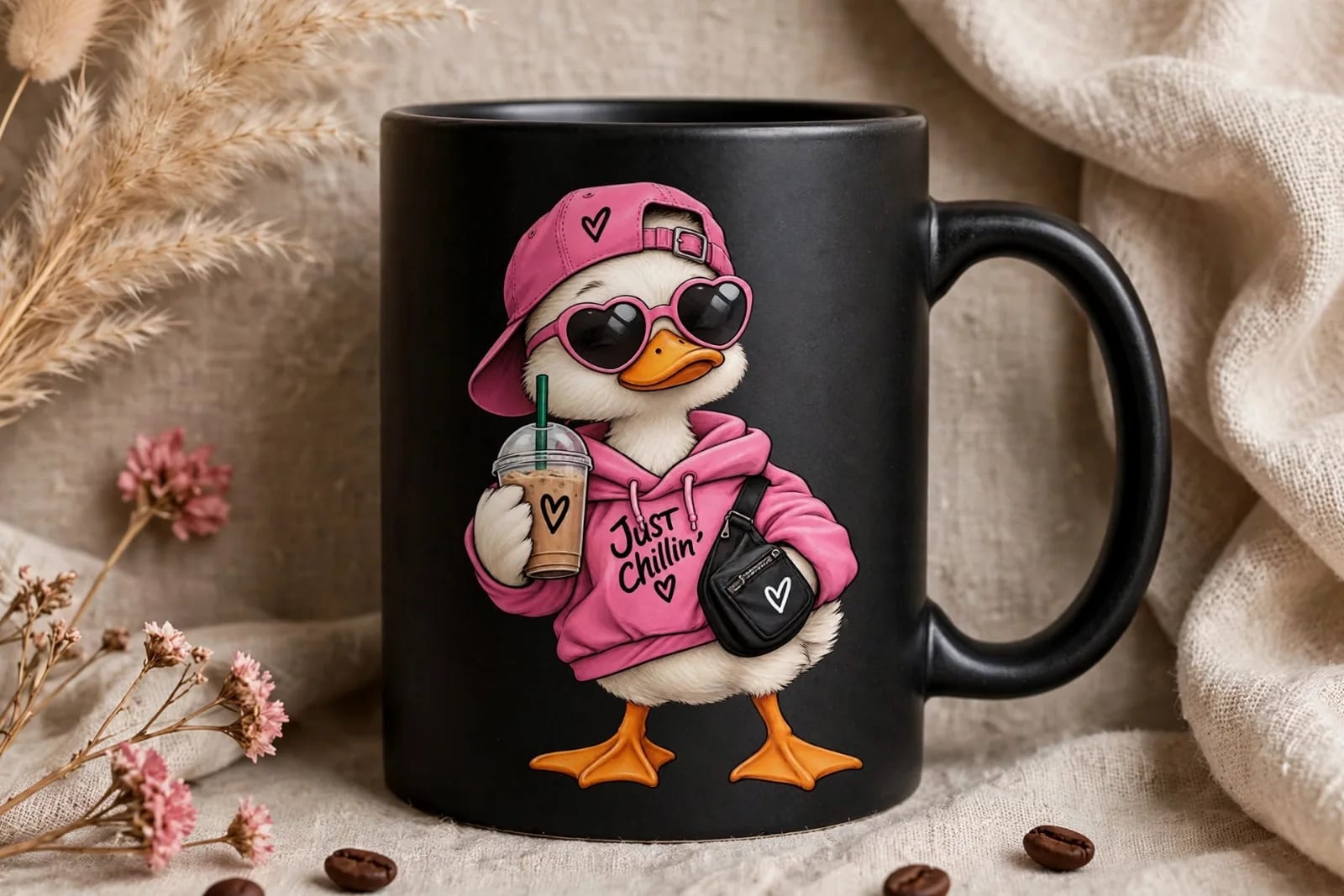 Just Chillin Pink Duck PNG, Bougie Duck with Iced Coffee Design (preview 5 of 6)