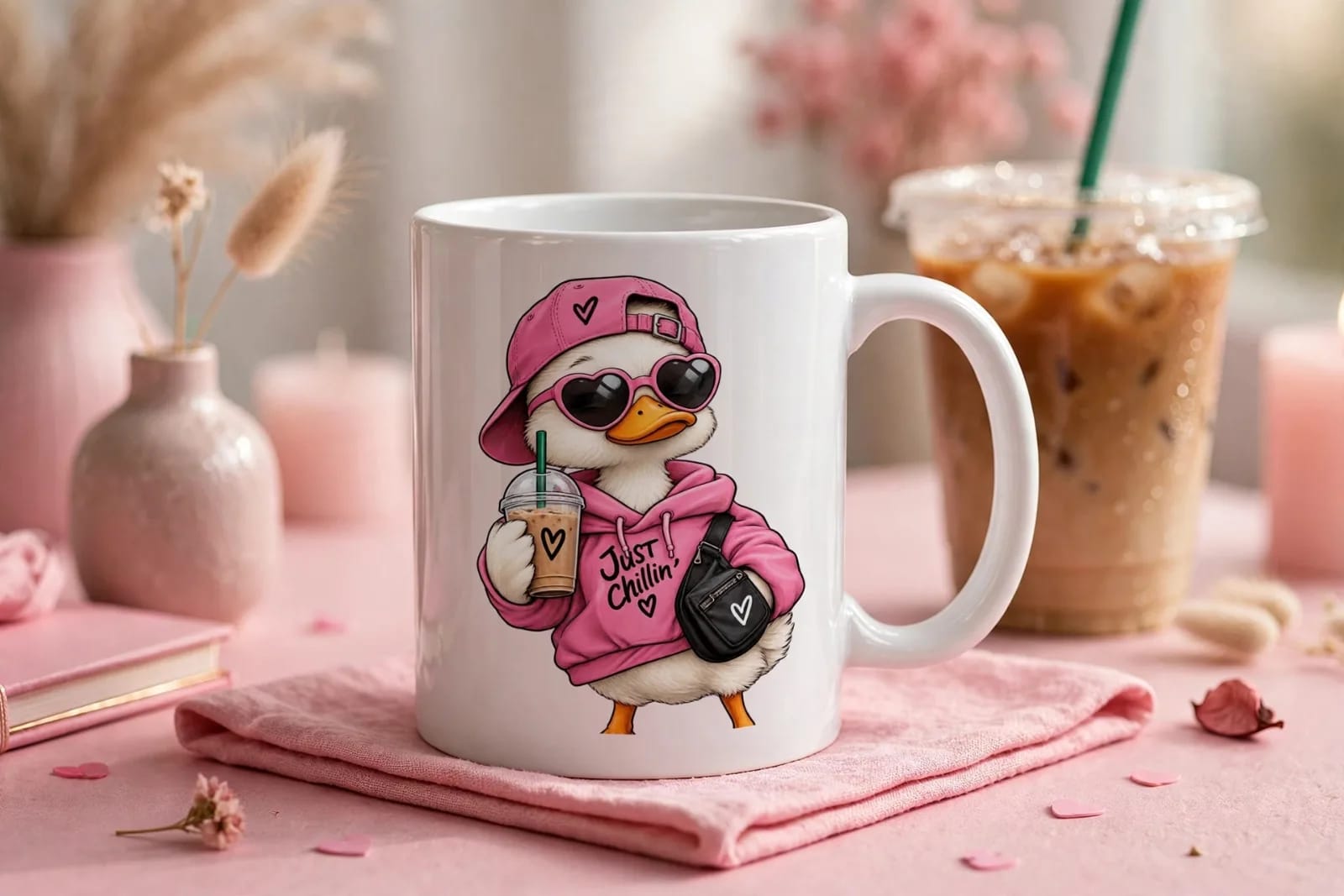Just Chillin Pink Duck PNG, Bougie Duck with Iced Coffee Design (preview 3 of 6)