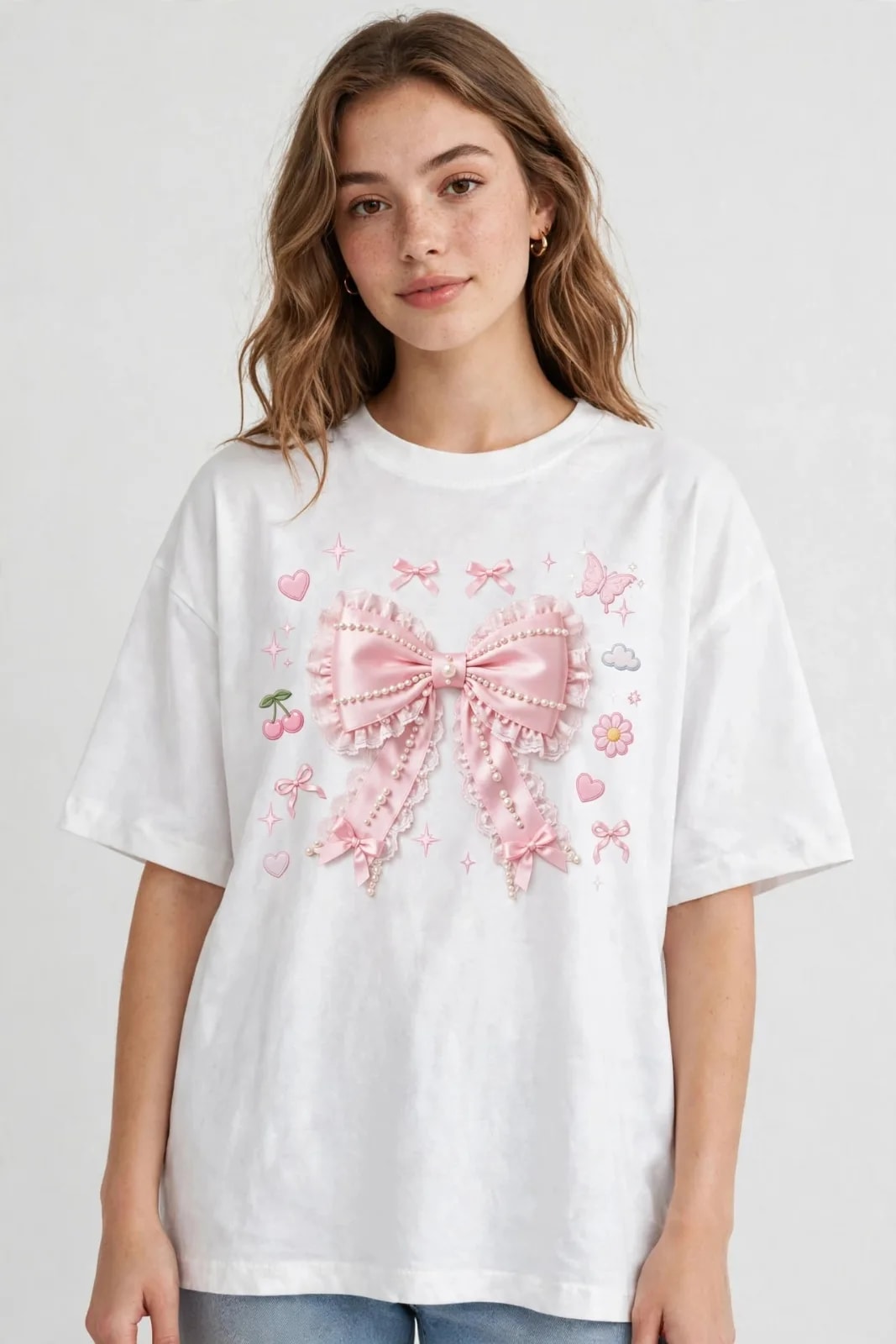 Pink Pearl Coquette Bow PNG Coquette Aesthetic Bow T Shirt Design (preview 3 of 4)