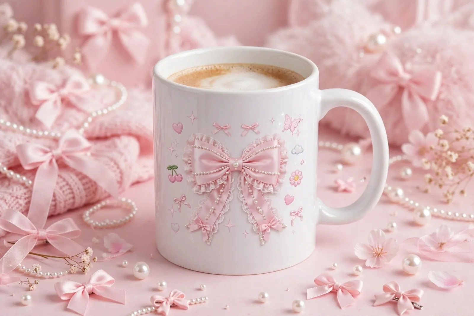 Pink Pearl Coquette Bow PNG Coquette Aesthetic Bow T Shirt Design (preview 2 of 4)