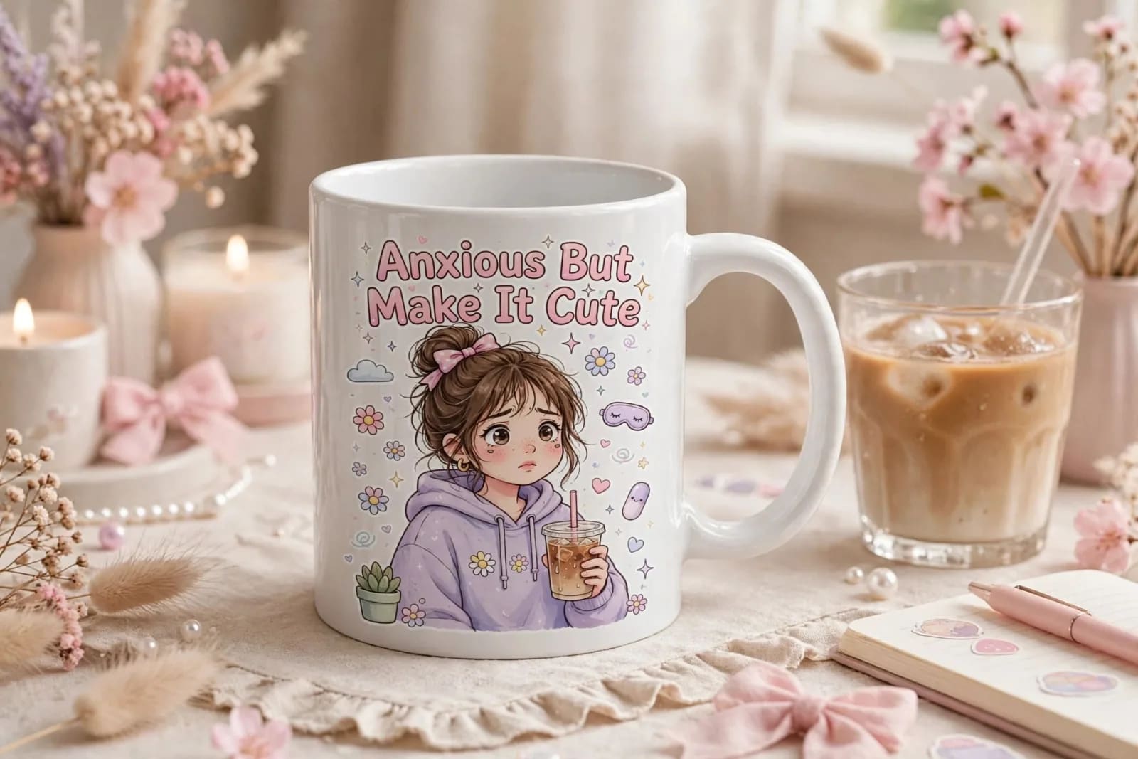 Anxious But Make It Cute PNG Coquette Bow Girl Iced Coffee (preview 3 of 5)
