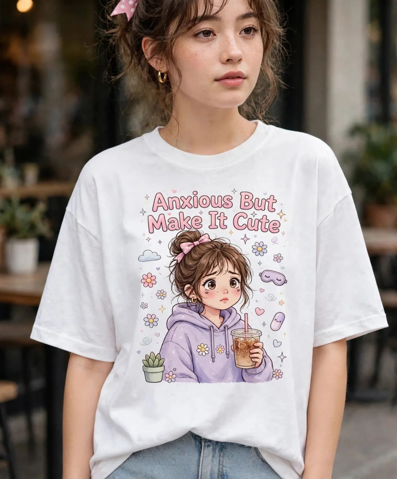 Anxious But Make It Cute PNG Coquette Bow Girl Iced Coffee (preview 4 of 5)