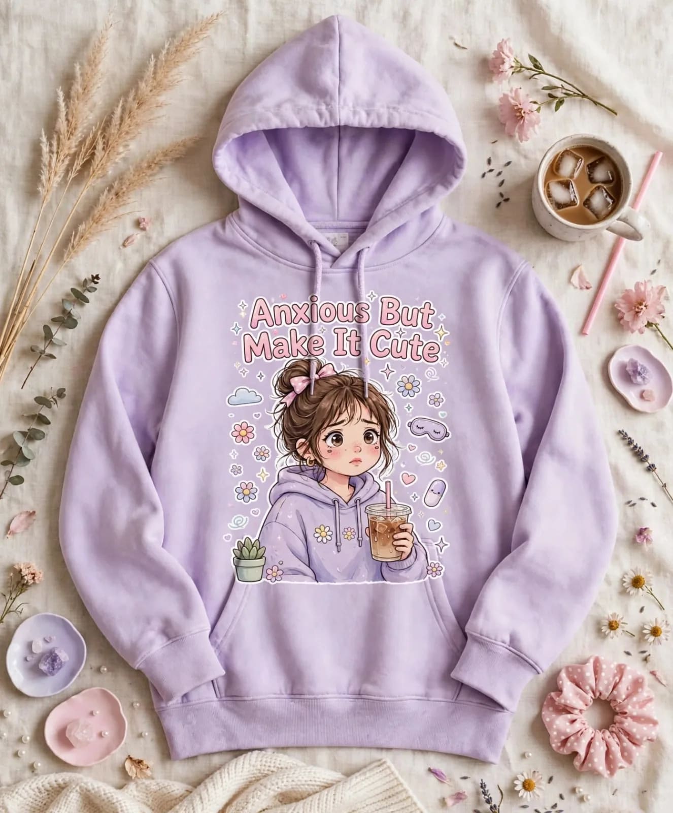 Anxious But Make It Cute PNG Coquette Bow Girl Iced Coffee (preview 2 of 5)