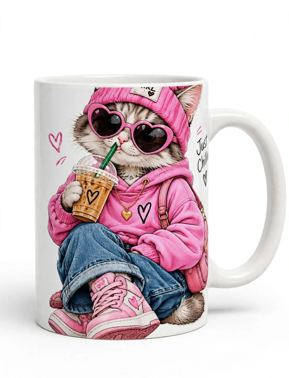 Just Chillin Cat PNG, Good Girl Pink Cat Sublimation Shirt Design (preview 3 of 3)