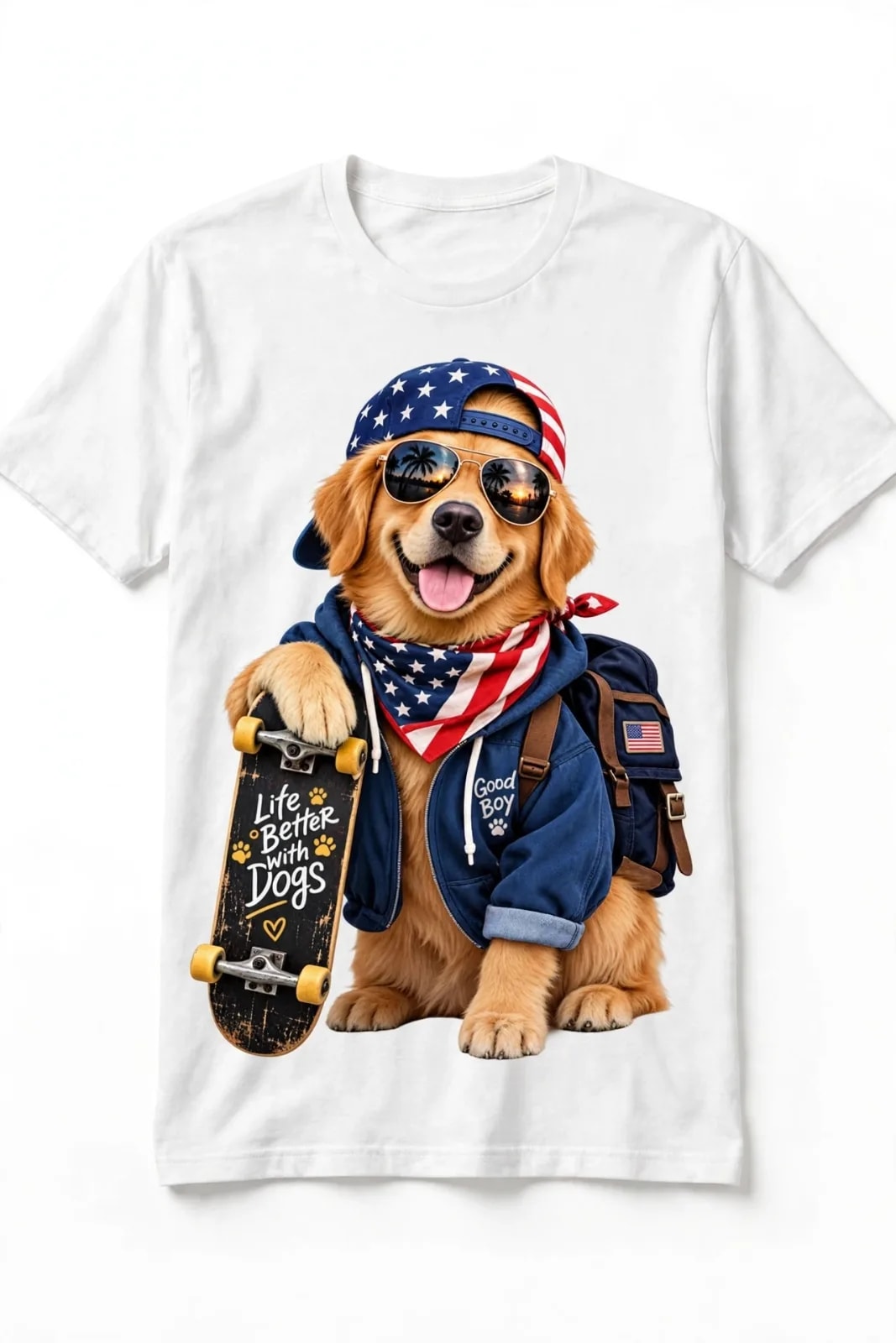 Life Better With Dogs PNG, Patriotic Skateboard Dog Shirt (preview 4 of 4)