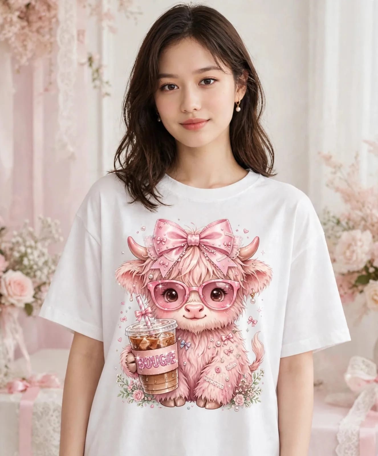 Bougie Highland Cow PNG Pink Coquette Bow Cow Coffee PNG Cute Cow Sublimation (preview 4 of 4)