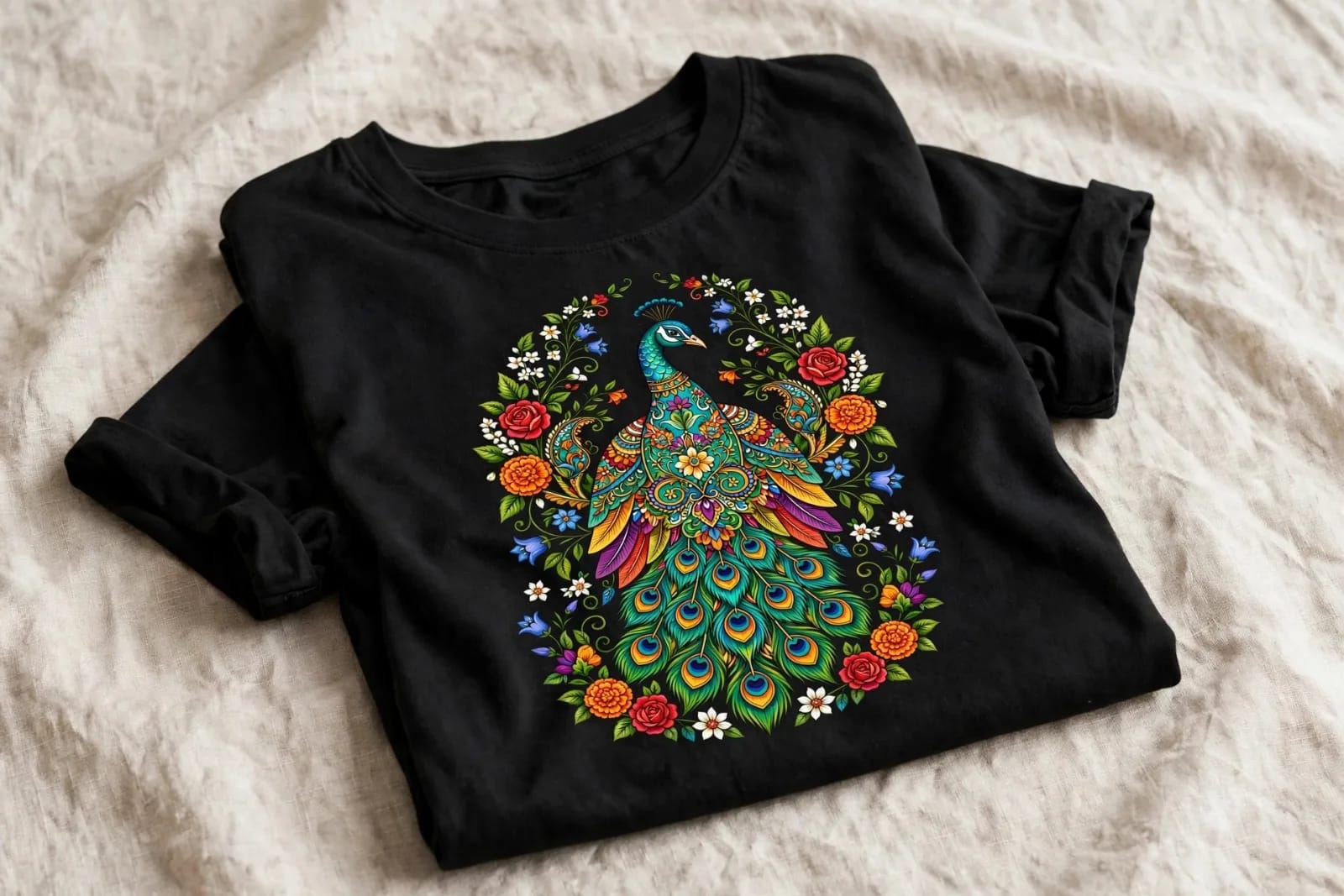 Pakistan Truck Art Peacock - Colorful Folk Art T-Shirt Design PNG (preview 2 of 2)