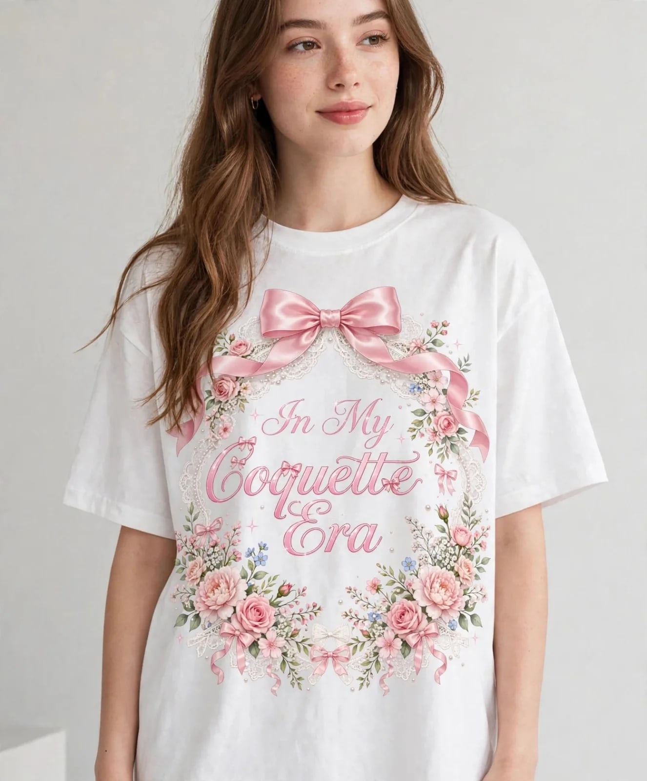 In My Coquette Era PNG Pink Bow Floral Wreath Coquette Aesthetic Shirt Design (preview 3 of 5)