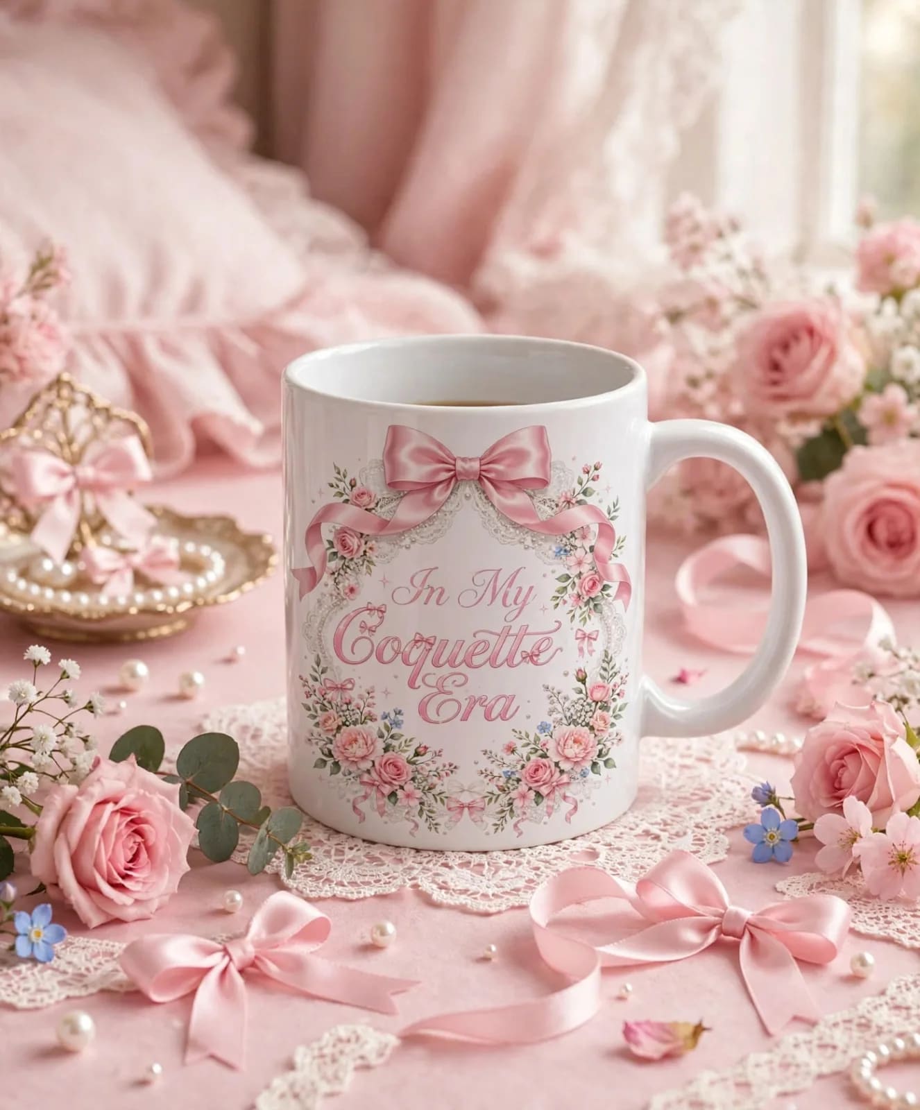 In My Coquette Era PNG Pink Bow Floral Wreath Coquette Aesthetic Shirt Design (preview 2 of 5)