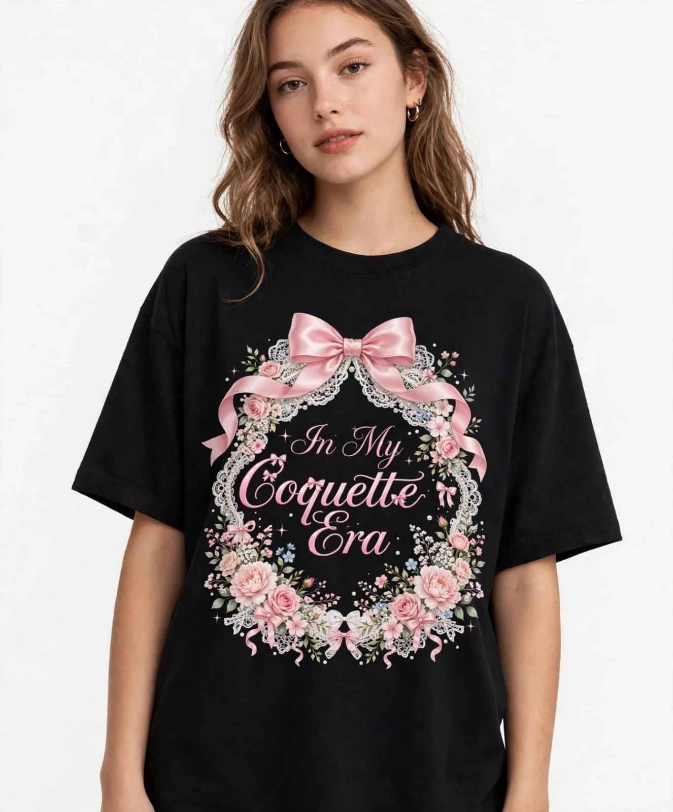 In My Coquette Era PNG Pink Bow Floral Wreath Coquette Aesthetic Shirt Design (preview 5 of 5)