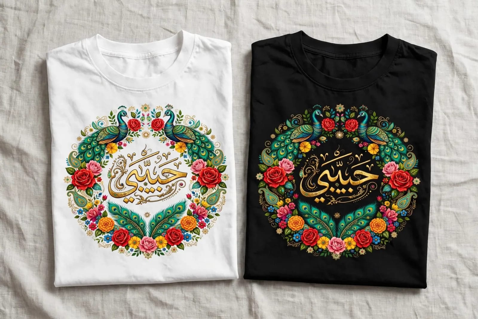 Habibi Arabic Calligraphy Peacock Wreath PNG, Truck Art PNG (preview 3 of 6)