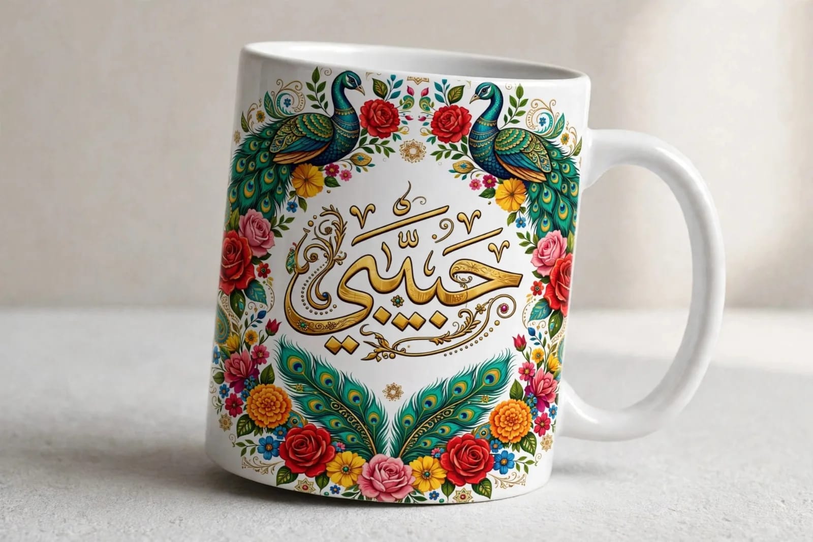 Habibi Arabic Calligraphy Peacock Wreath PNG, Truck Art PNG (preview 2 of 6)