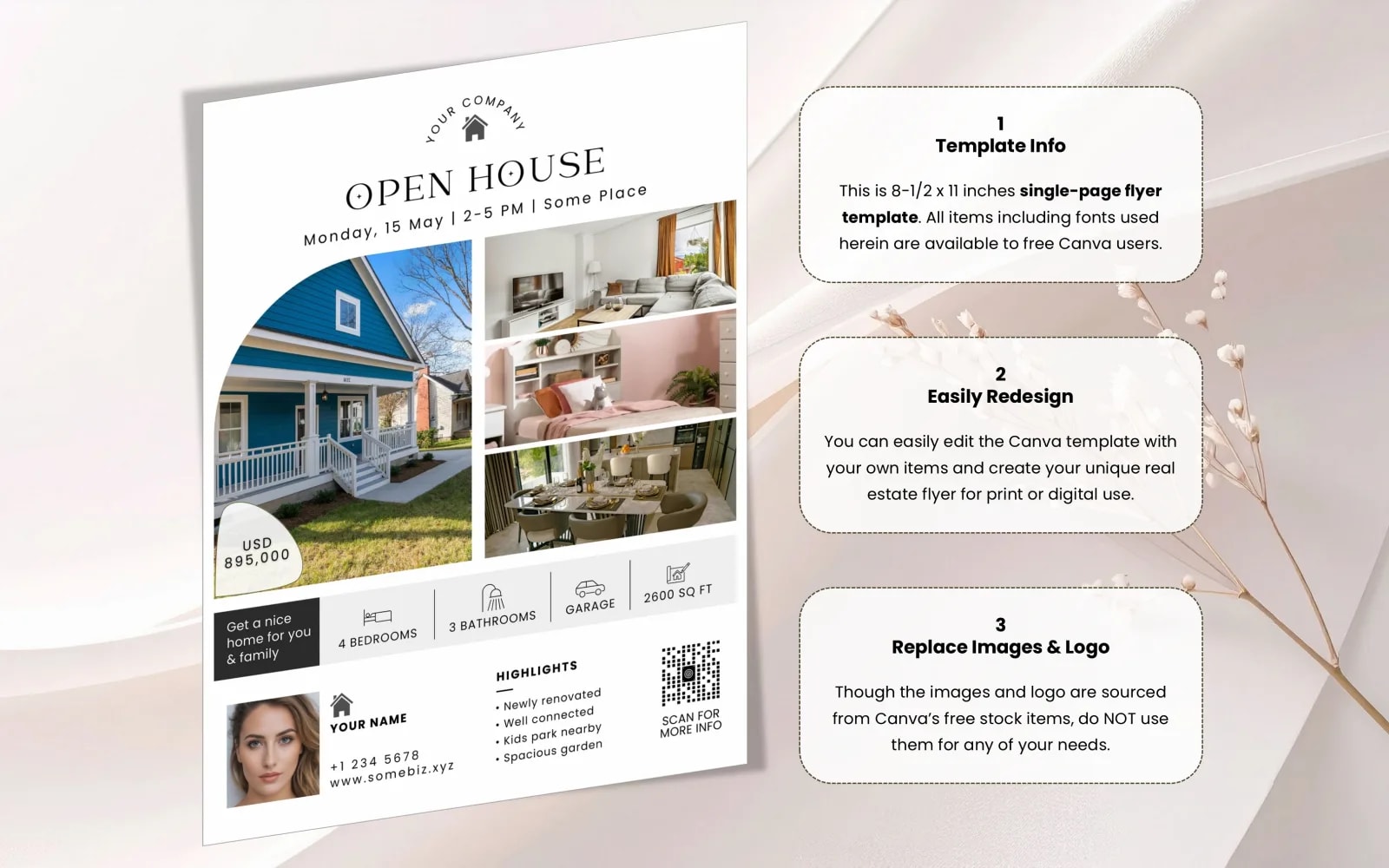 Luxury Printable Open House Flyer Template Canva (preview 3 of 4)