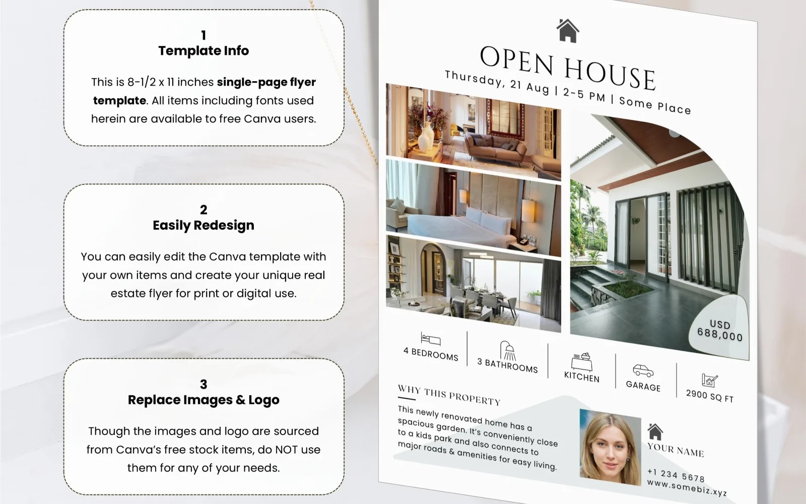 Modern Real Estate Open House Canva Flyer Template (preview 3 of 4)