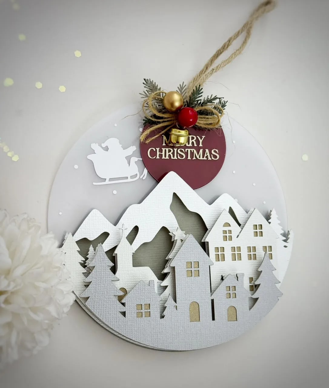 Christmas House Ornament + Free Packaging SVG & Studio3 (preview 2 of 5)
