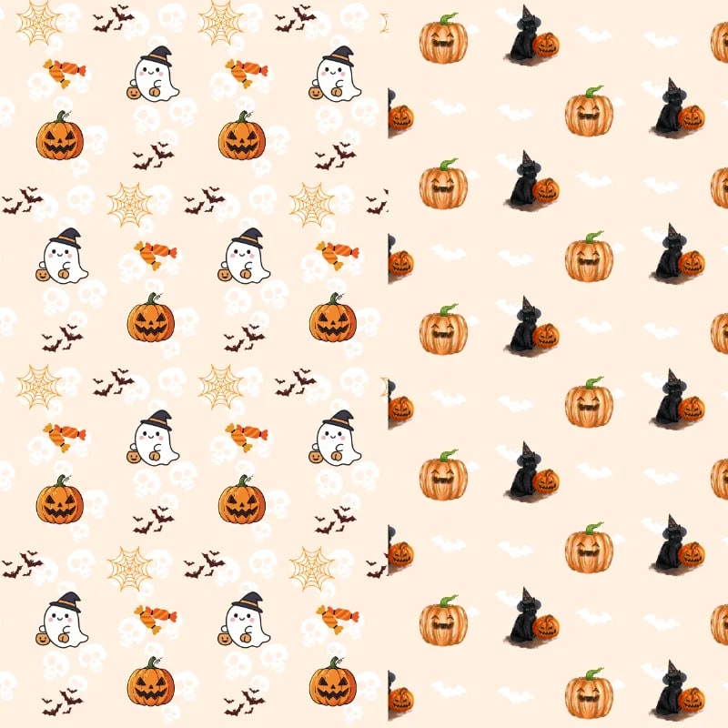 Cute Halloween Witch & Pumpkin Seamless Patterns — 2 Patterns (preview 2 of 2)