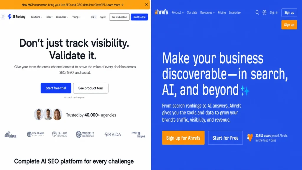Se ranking and ahrefs homepage