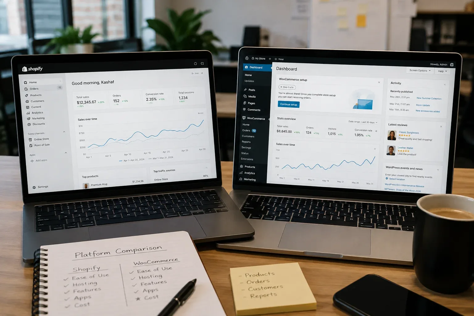 Shopify vs woocommerce dashboard