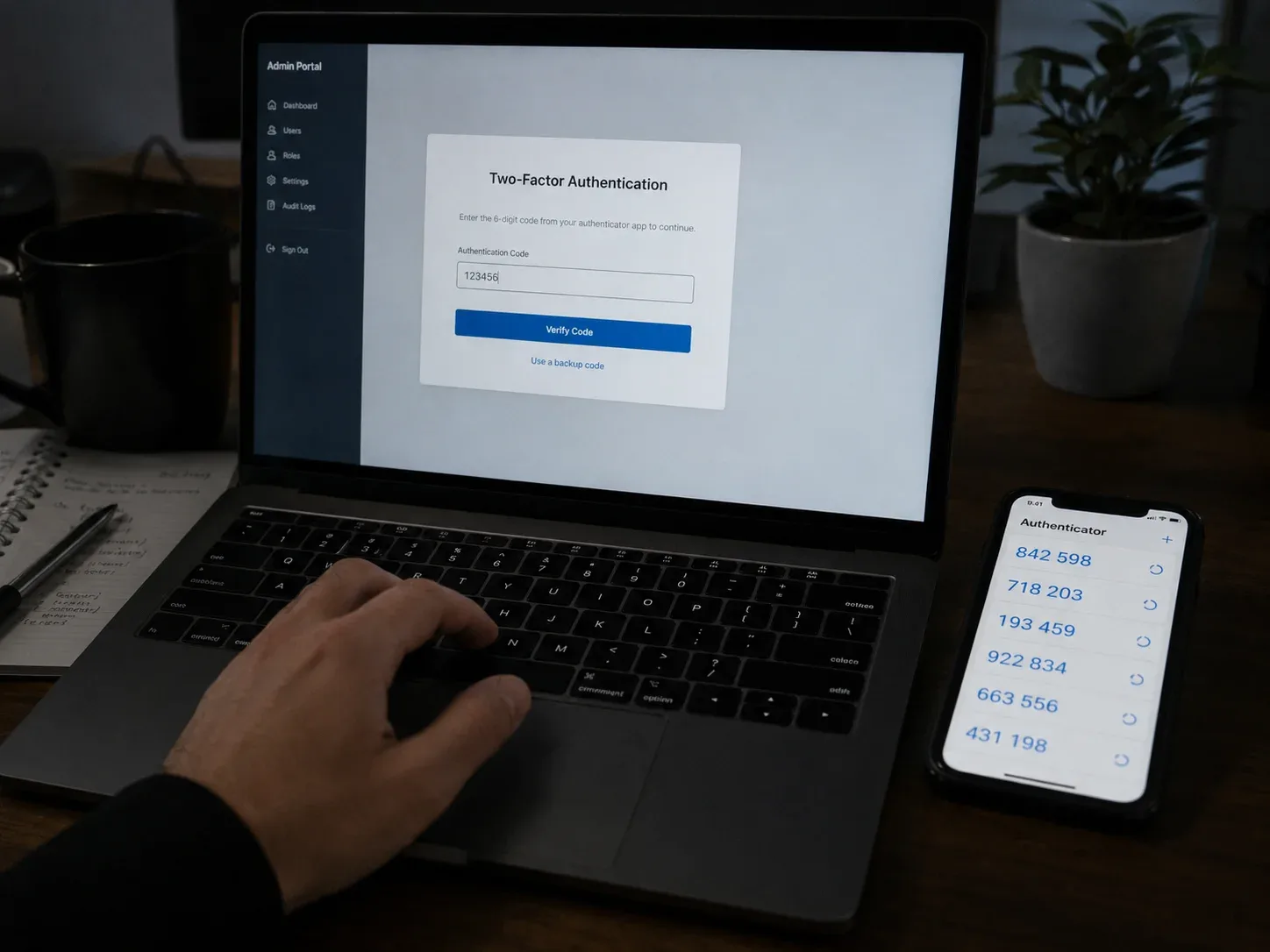 two factor authentication code on a laptop