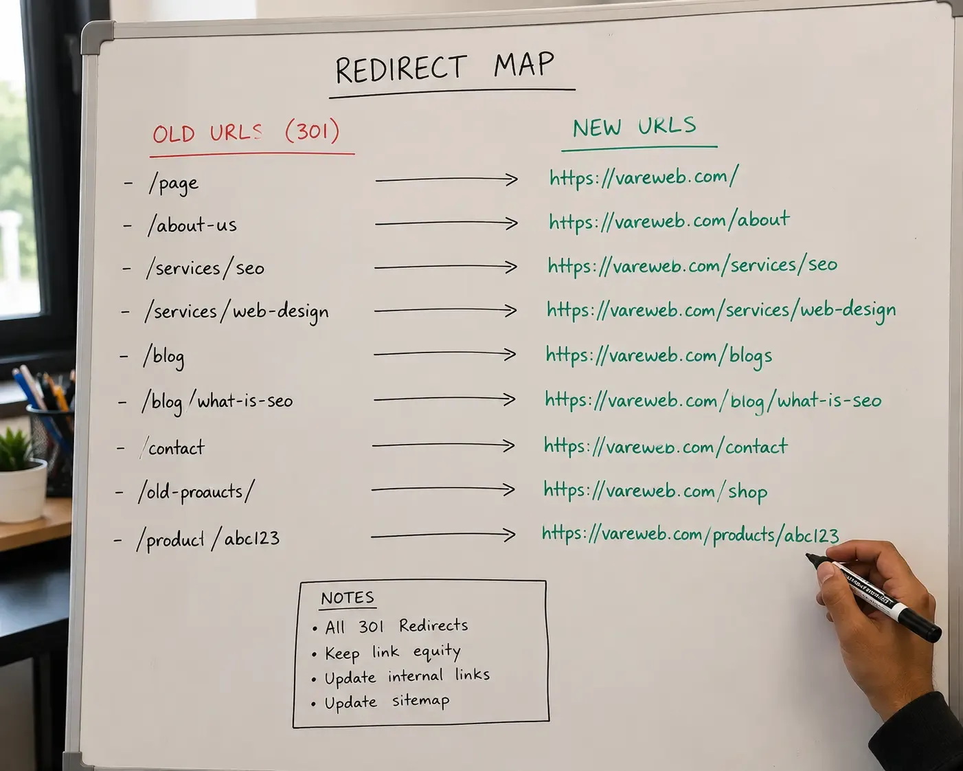 handwritten redirect map sketch