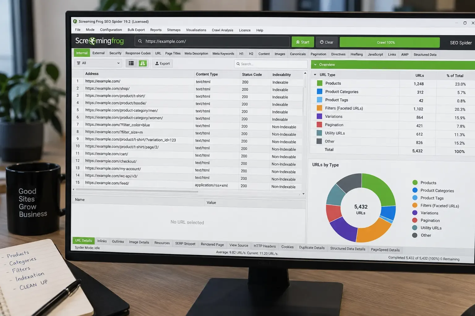 desktop view of a WooCommerce crawl