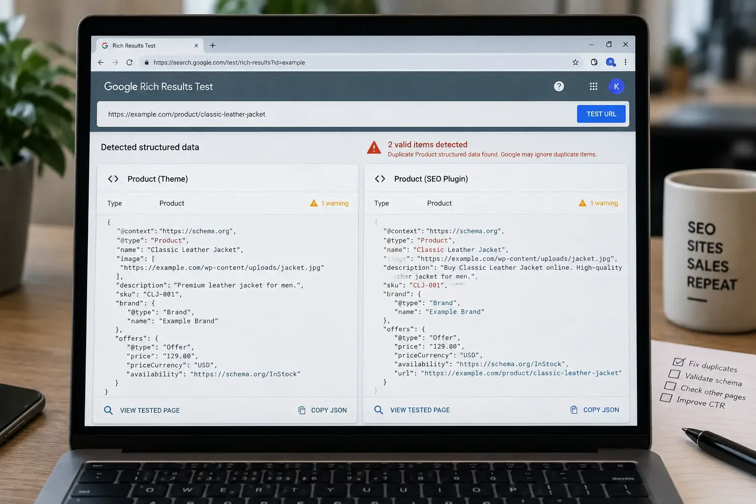 duplicate Product schema from a theme and SEO plugin