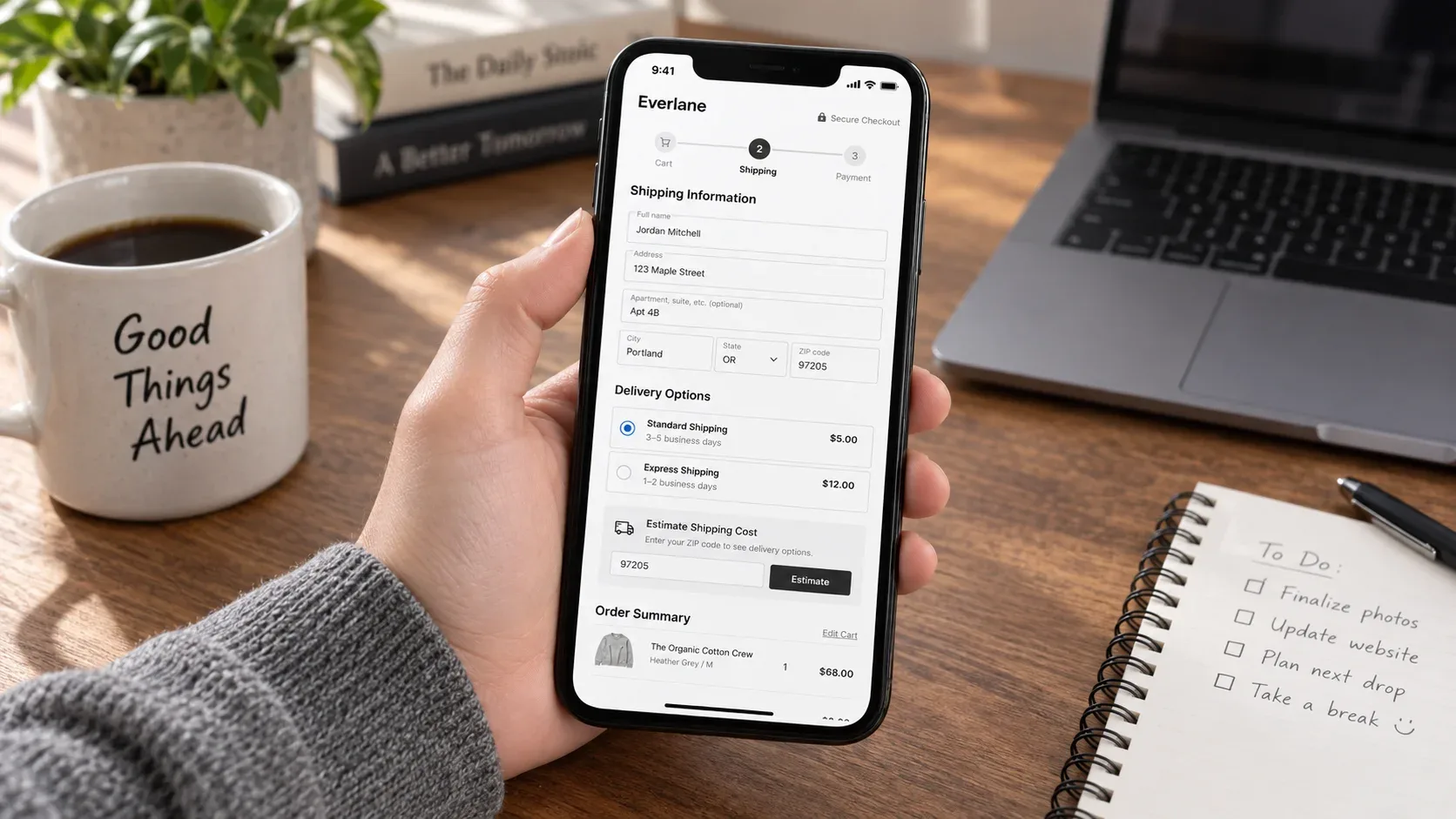checkout page with a visible shipping estimator