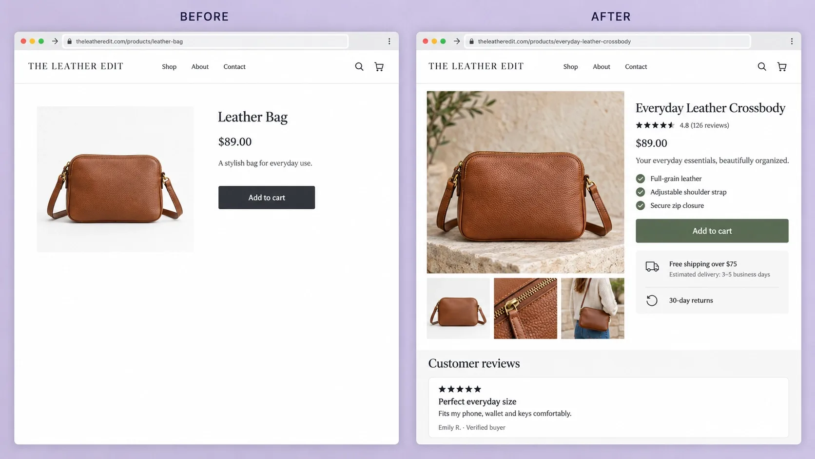 thin vs optimized product page