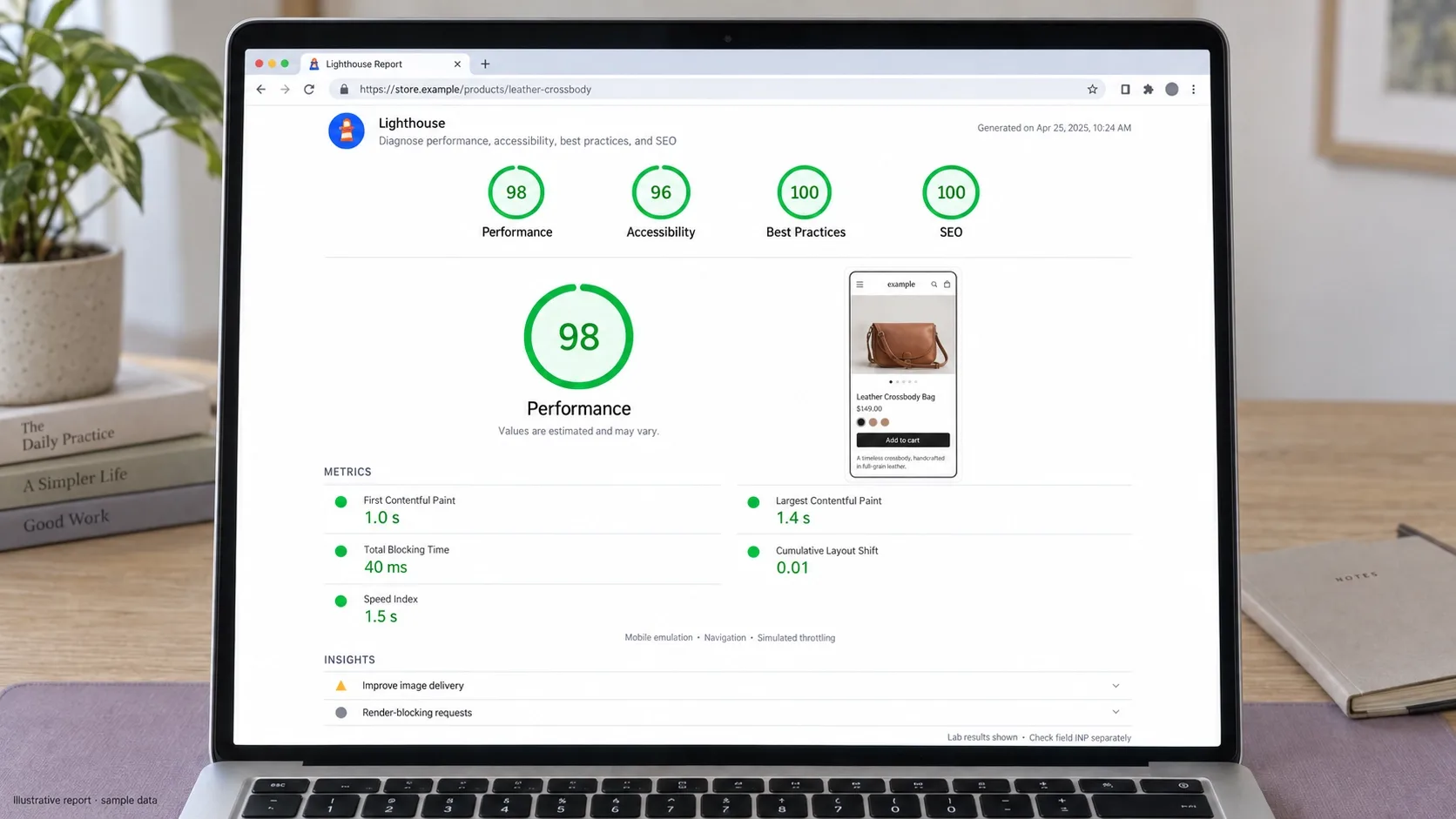 light house report of ecommerce product page
