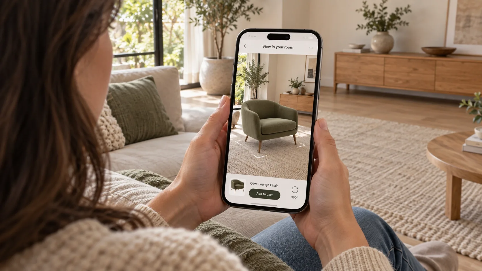 shopper using an augmented reality try-on feature on a phone